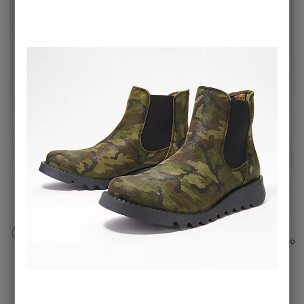 FLY London Leather Chelsea Boots - Salv 40 new qvc camouflage - Picture 2 of 5